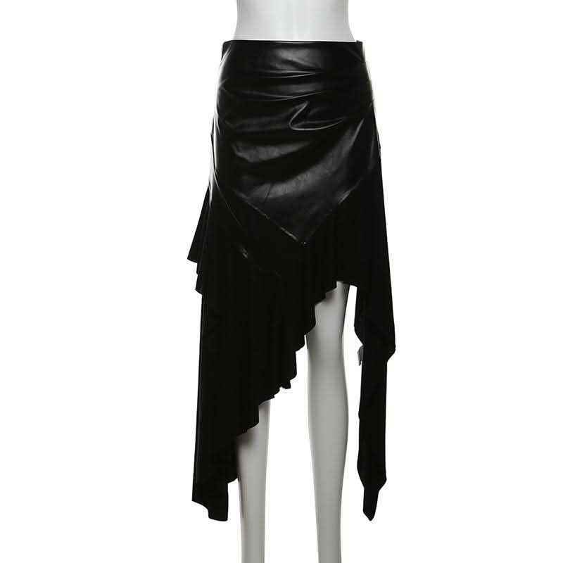 PU leather patchwork irregular midi skirt Cargo Mini Skirt  | Festival Outfits Women