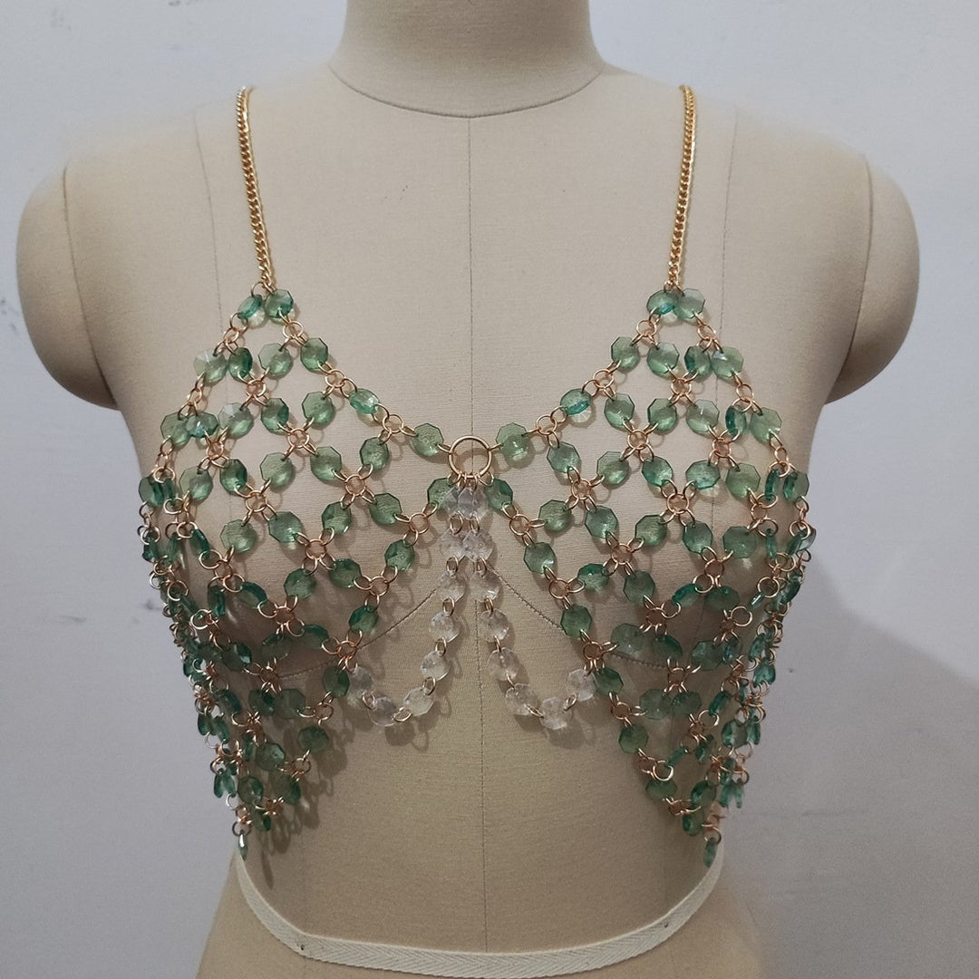 Beaded metal chain u neck backless layered cami top  | Festival Outfits Women