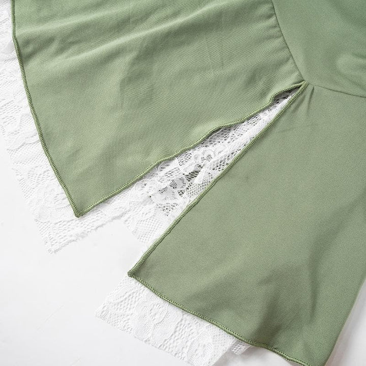 Lace hem slit A line stitch mini skirt  | Festival Outfits Women