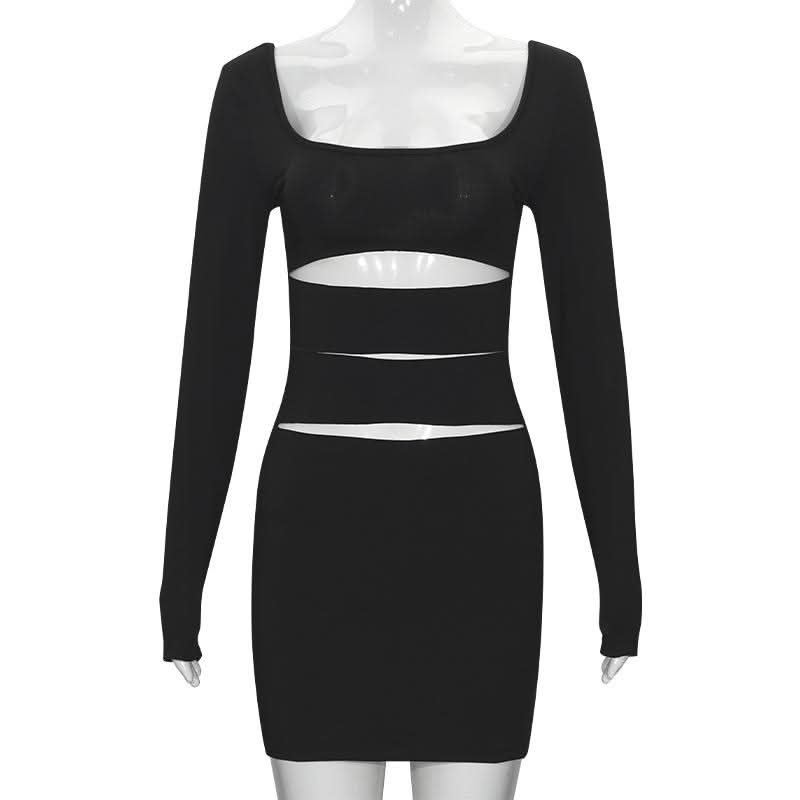 U neck long sleeve hollow out backless cut out mini dress  | Festival Outfits Women