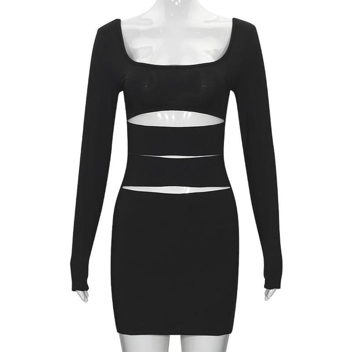 U neck long sleeve hollow out backless cut out mini dress  | Festival Outfits Women