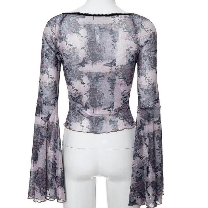 Dogon hannun riga mai sheƙi da aka buga da malam buɗe ido | Kayan Biki na Mata