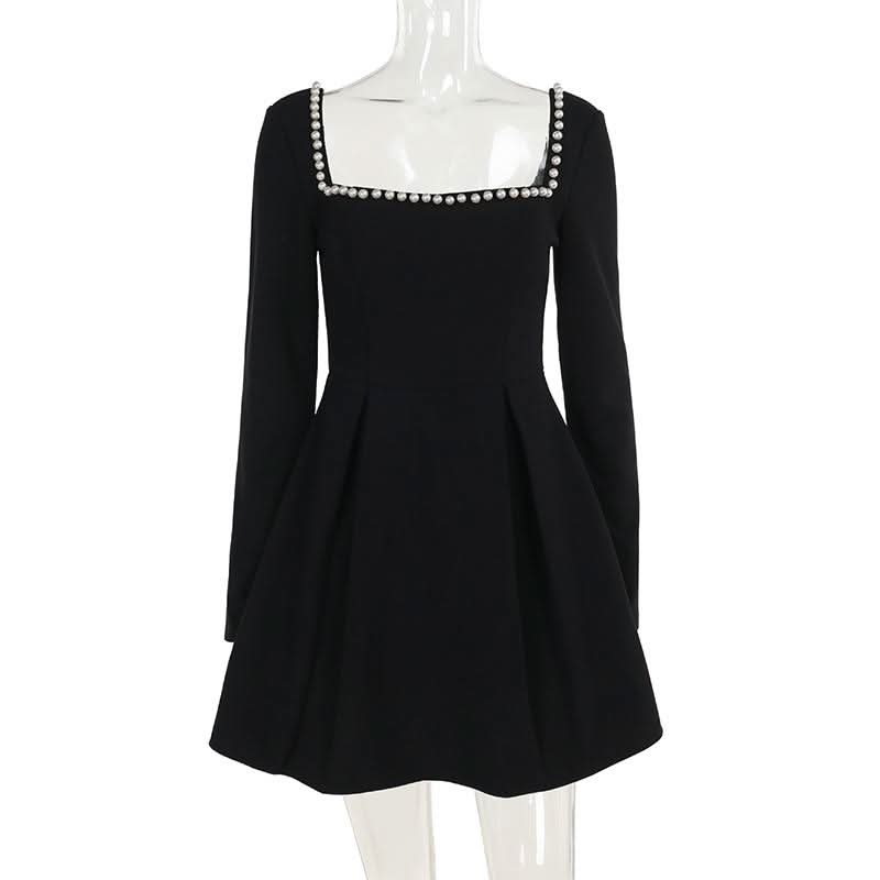 Square neck long sleeve beaded mini dress  | Festival Outfits Women