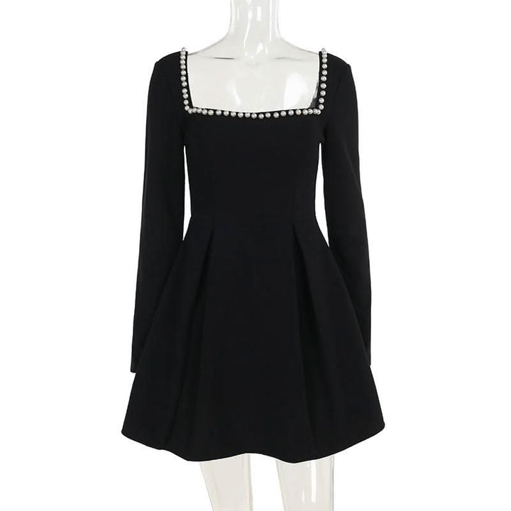 Square neck long sleeve beaded mini dress  | Festival Outfits Women
