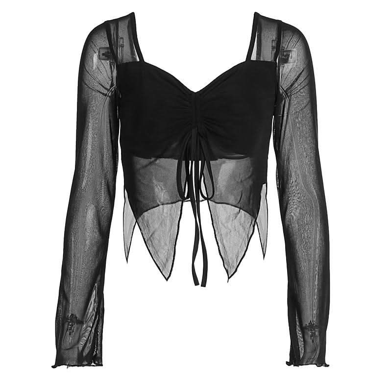 Mesh long sleeve v neck leopard print ruched top  | Festival Outfits Women  | Cheetah Print Top