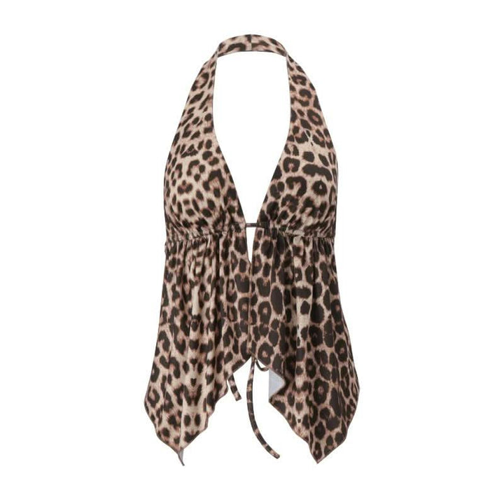 Leopard print halter self tie backless top  | Festival Outfits Women  | Cheetah Print Top