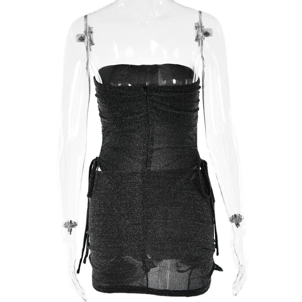 Drawstring textured backless solid bodysuit mini skirt set-final-sale  | Festival Outfits Women