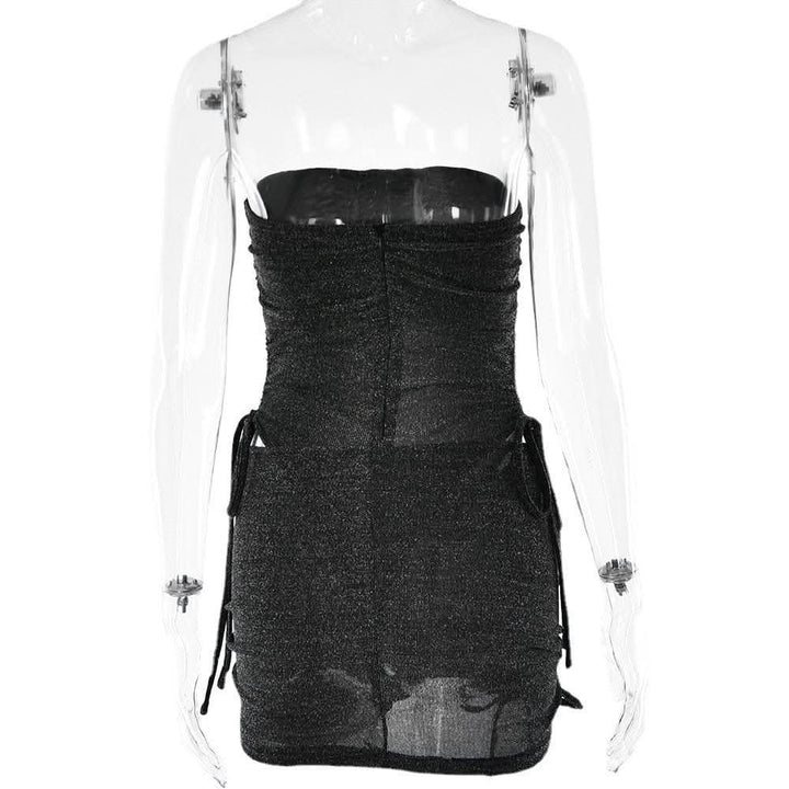 Drawstring textured backless solid bodysuit mini skirt set-final-sale  | Festival Outfits Women