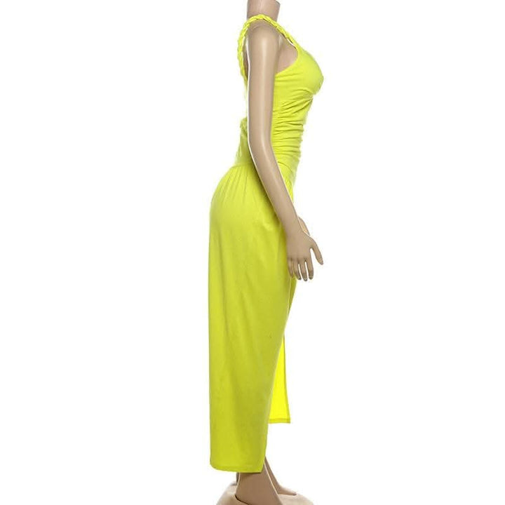 One shoulder slit ruched hollow out cut out midi dress-final-sale  | Festival Outfits Women
