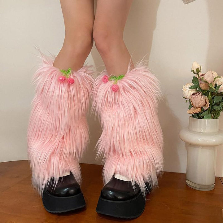 Furry cherry decor leg warmer  | Festival Outfits Women