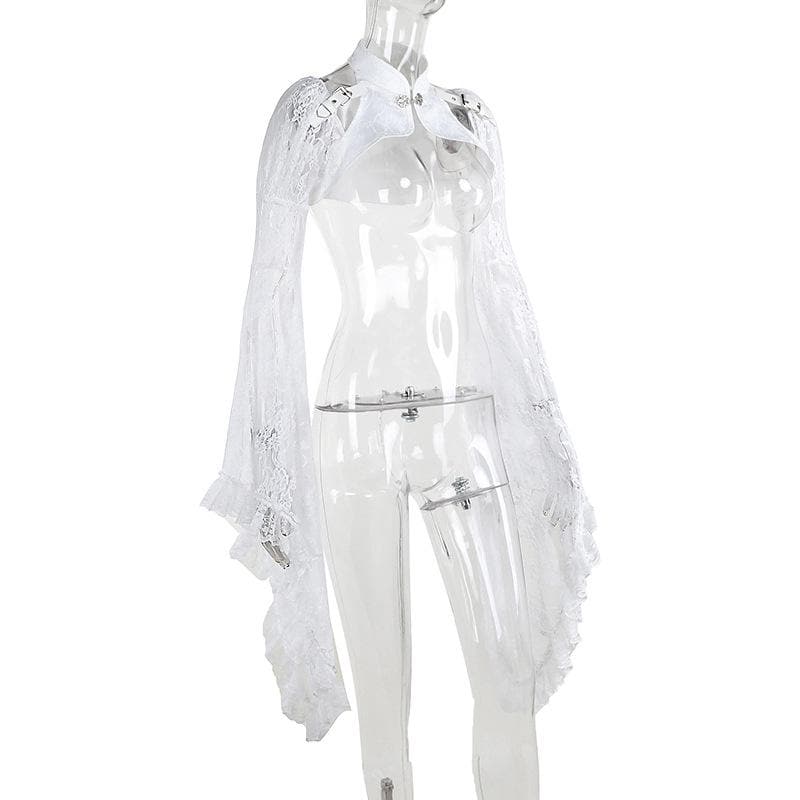 Long flared sleeve lace buckle shrug top  | Festival Outfits Women