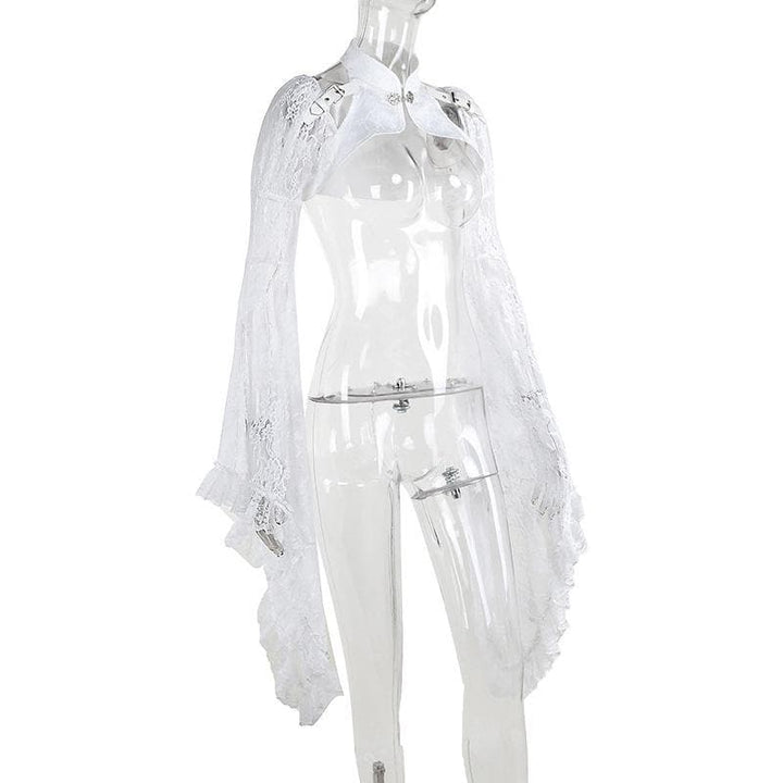 Long flared sleeve lace buckle shrug top  | Festival Outfits Women