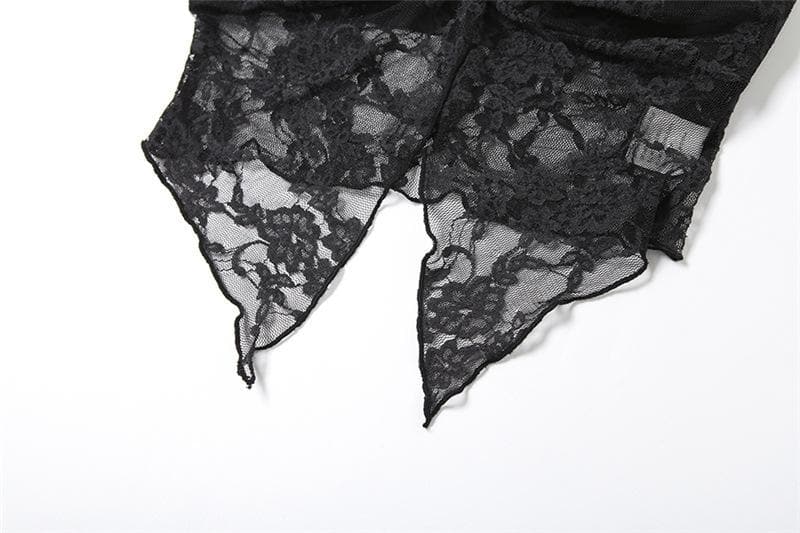 Lace ruched slit ruffle solid tube top  | Festival Outfits Women