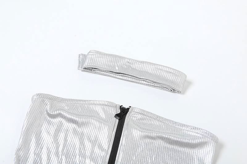 Metallic gloves zip-up tube top  | Festival Outfits Women