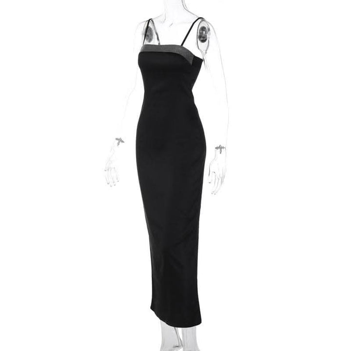 Beaded square neck slit zip-up backless cami maxi dress-final-sale  | Festival Outfits Women