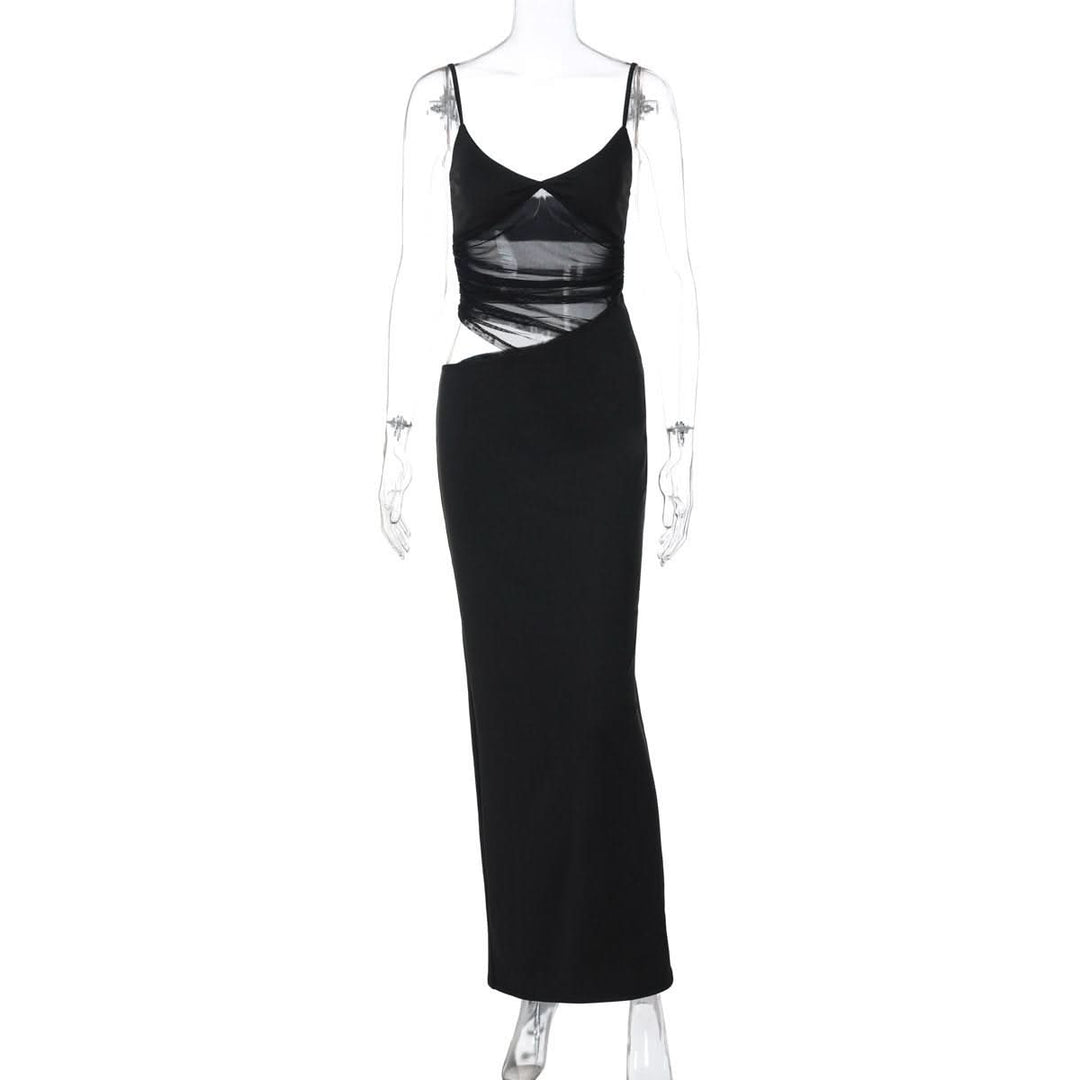 V neck mesh hollow out cami cut out maxi dress  | Festival Outfits Women
