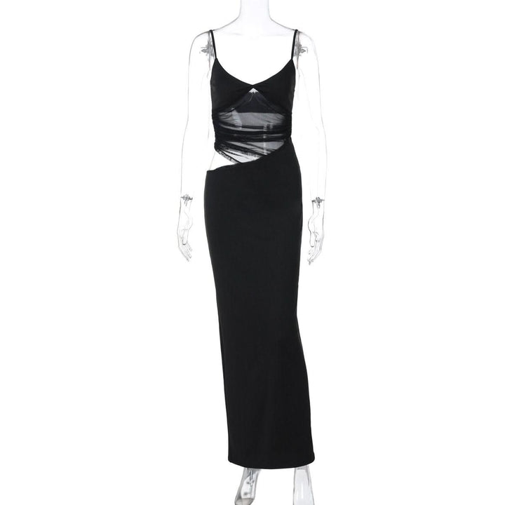 V neck mesh hollow out cami cut out maxi dress  | Festival Outfits Women