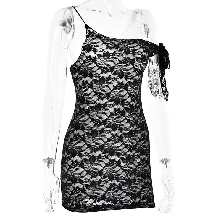 Lace contrast irregular self tie backless mini dress-final-sale  | Festival Outfits Women