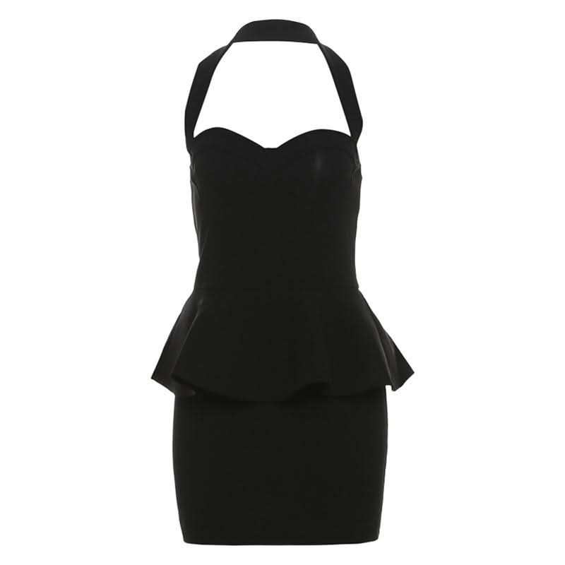 Halter ruffle v neck zip-up backless solid mini dress  | Festival Outfits Women