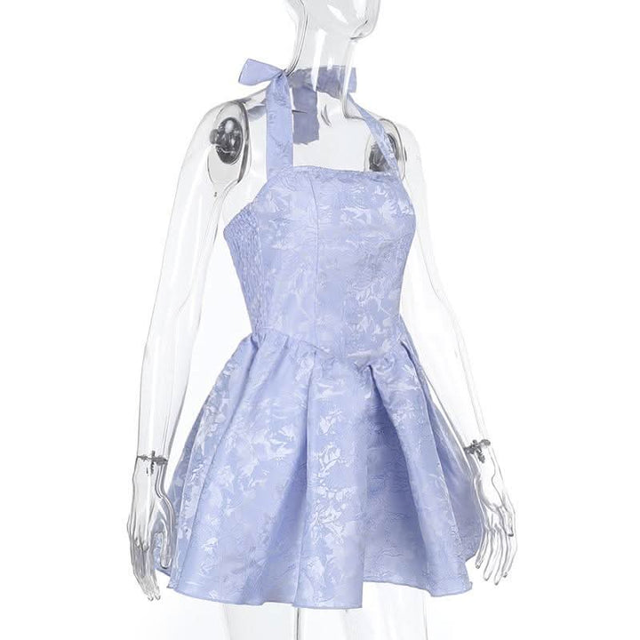 Halter smocked ruched square neck print mini dress  | Festival Outfits Women