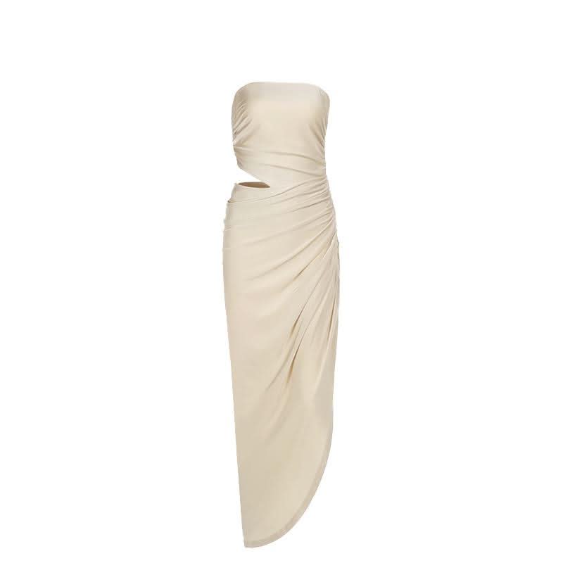 Ruched irregular hollow out solid tube cut out maxi dress  | Festival Outfits Women