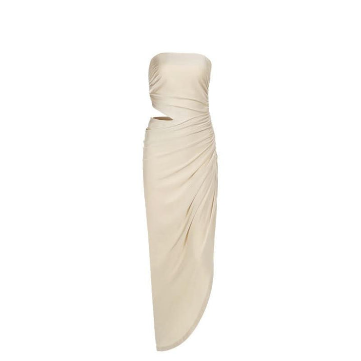 Ruched irregular hollow out solid tube cut out maxi dress  | Festival Outfits Women