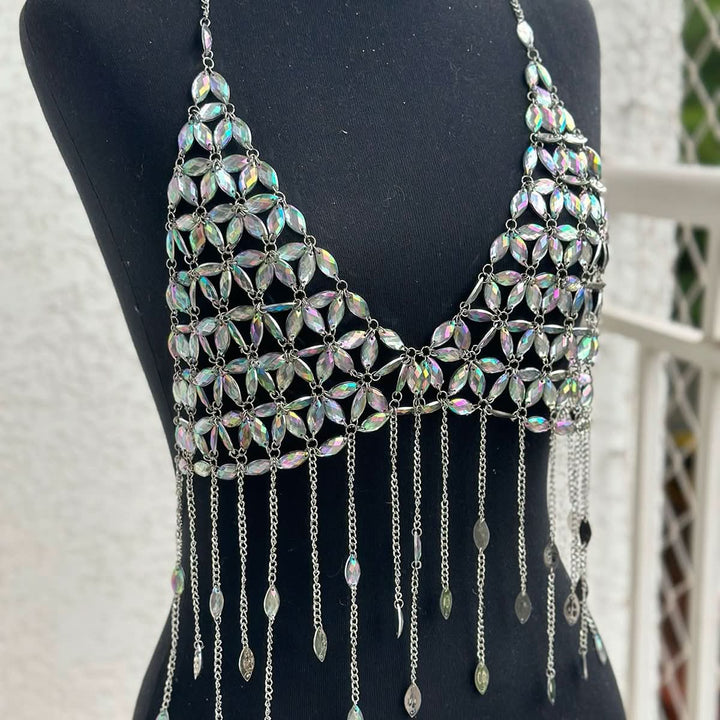 V neck halter tassels backless crop top  | Festival Outfits Women