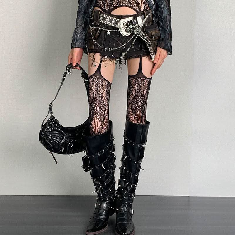 Suspender sheer lace flower pattern tights  | Festival Outfits Women