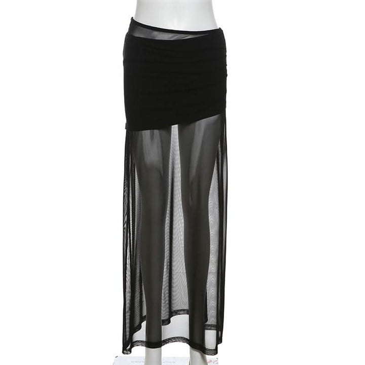 Ruched mesh solid maxi dress  | Festival Outfits Women