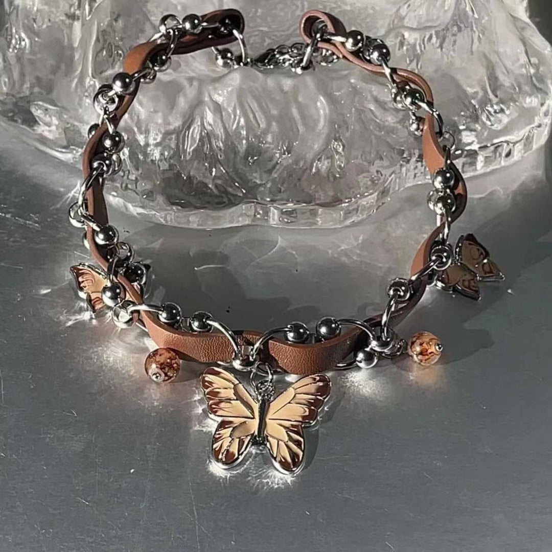 Butterfly pendant PU leather choker necklace  | Festival Outfits Women