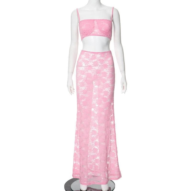 Sheer lace see through cami maxi skirt set-final-sale  | Festival Outfits Women