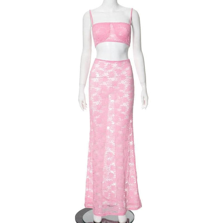 Sheer lace see through cami maxi skirt set-final-sale  | Festival Outfits Women