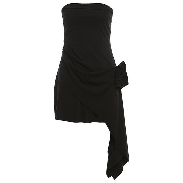 Flower applique ruched tube mini dress  | Festival Outfits Women
