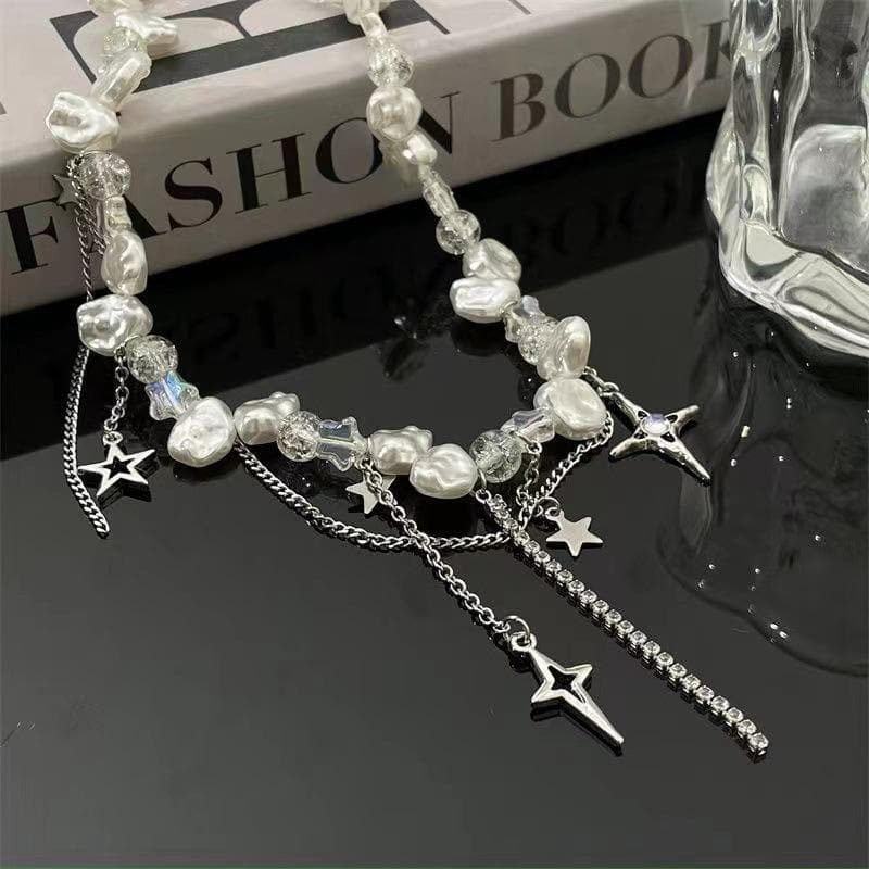 Faux pearl beaded star necklace  | Festival Outfits Women