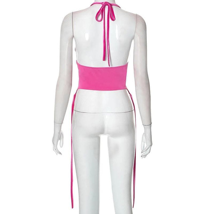 Hollow out self tie halter backless v neck crop top-final-sale  | Festival Outfits Women