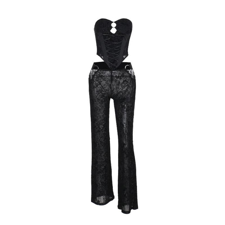O ring bustier lace up see through tube pant set  | Festival Outfits Women