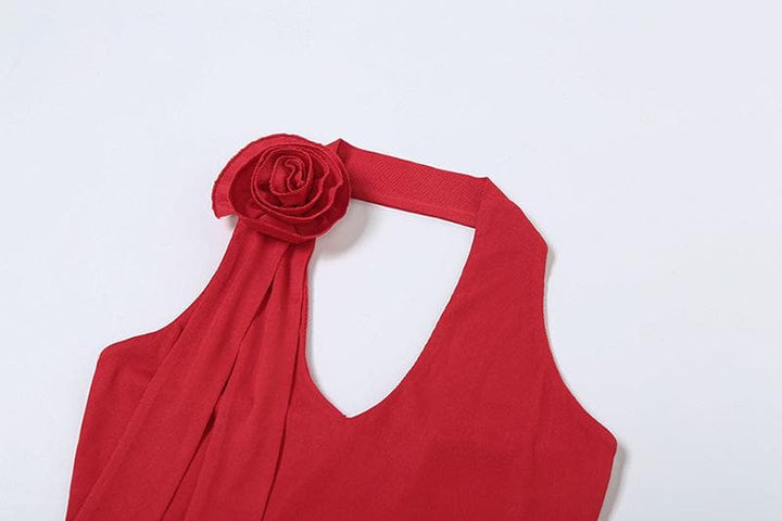 Halter backless flower applique solid top  | Festival Outfits Women