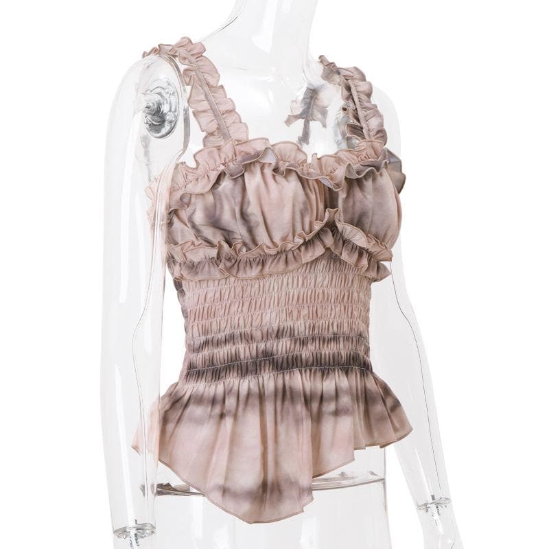 Riga mai kama da taye mai kama da ruffle taye mai kama da smocked sweetheart weight cami top | Kayan Biki na Mata