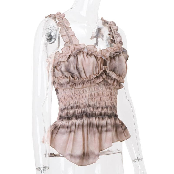 Riga mai kama da taye mai kama da ruffle taye mai kama da smocked sweetheart weight cami top | Kayan Biki na Mata