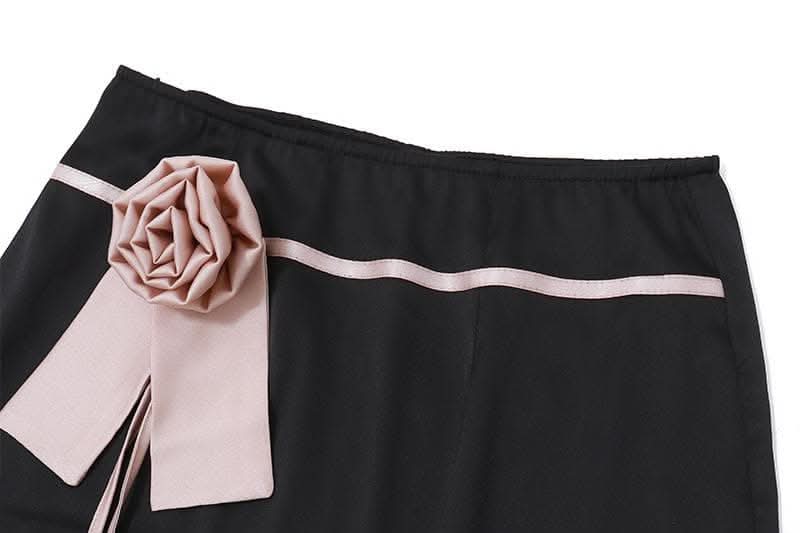 Off shoulder self tie flower applique zip-up button mini skirt set-final-sale  | Festival Outfits Women