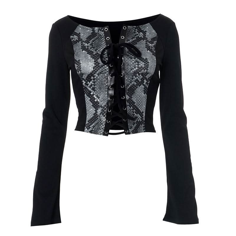 Long sleeve print lace up top  | Festival Outfits Women