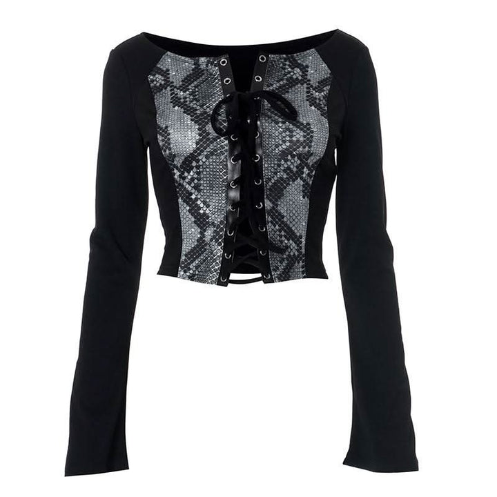 Long sleeve print lace up top  | Festival Outfits Women