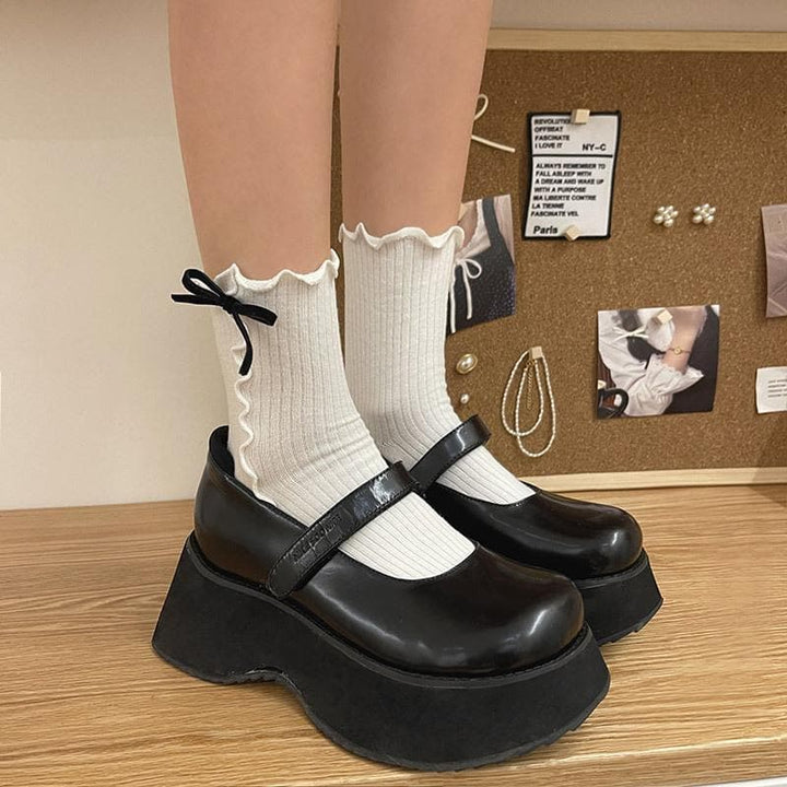Ruffle ribbed bowknot contrast socks  | Festival Outfits Women
