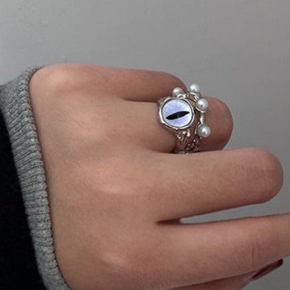 Purple eye decor open faux pearl ring  | Festival Outfits Women