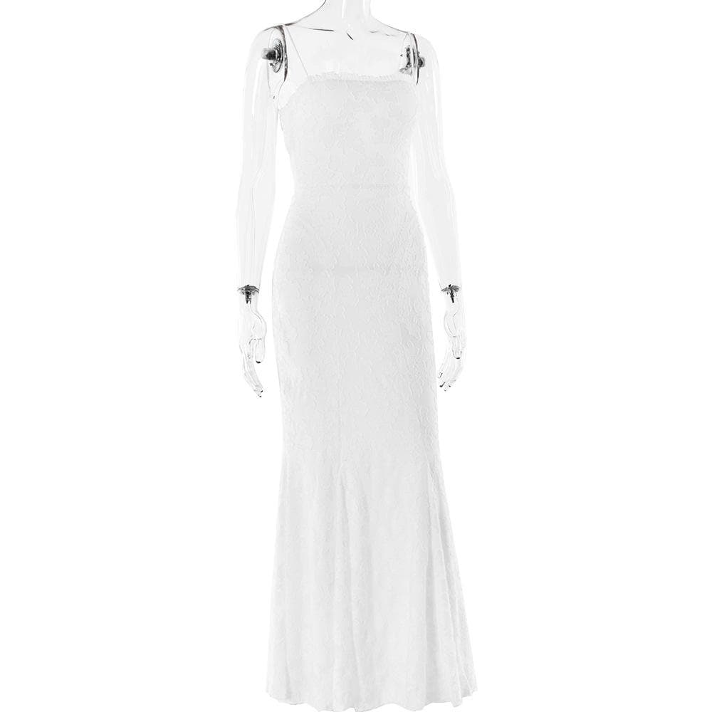 Ruffle lace up backless lace hem cami maxi dress  | Festival Outfits Women