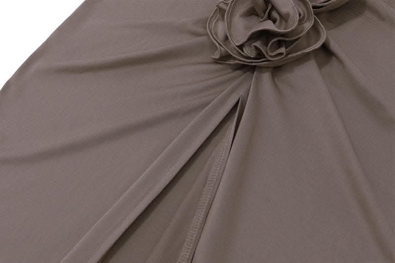 Ruched high slit flower applique irregular solid maxi skirt-final-sale  | Festival Outfits Women