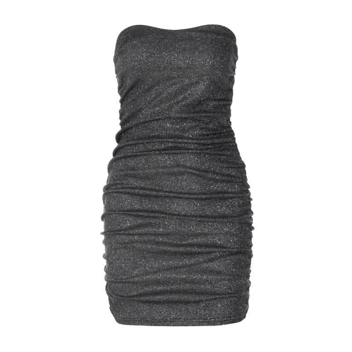 Textured solid ruched backless tube mini dress-final-sale  | Festival Outfits Women