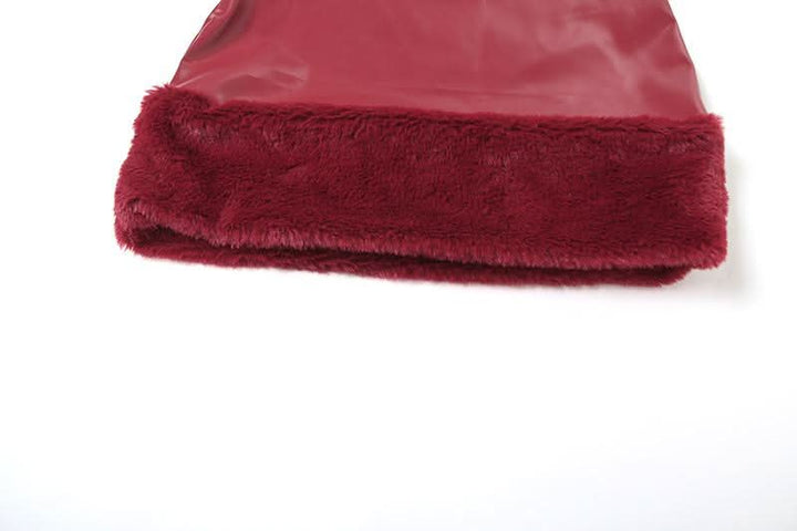 PU leather fluffy patchwork zip-up mini skirt Cargo Mini Skirt  | Festival Outfits Women