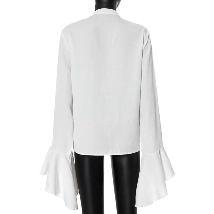 Long flared sleeve ruched ruffle button solid top-final-sale  | Festival Outfits Women