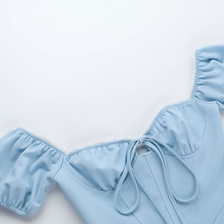 Off shoulder sweetheart neck self tie mini dress  | Festival Outfits Women